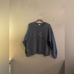 Vintage Feliz Navidad Embroidered Christmas Gray Sweatshirt